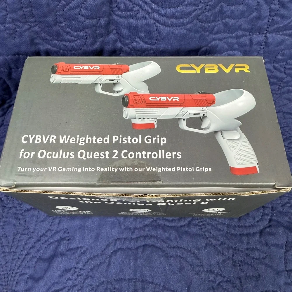 CYBVR Weighted Pistol Grip for Oculus Quest 2 Controllers Red White VR Accessory
